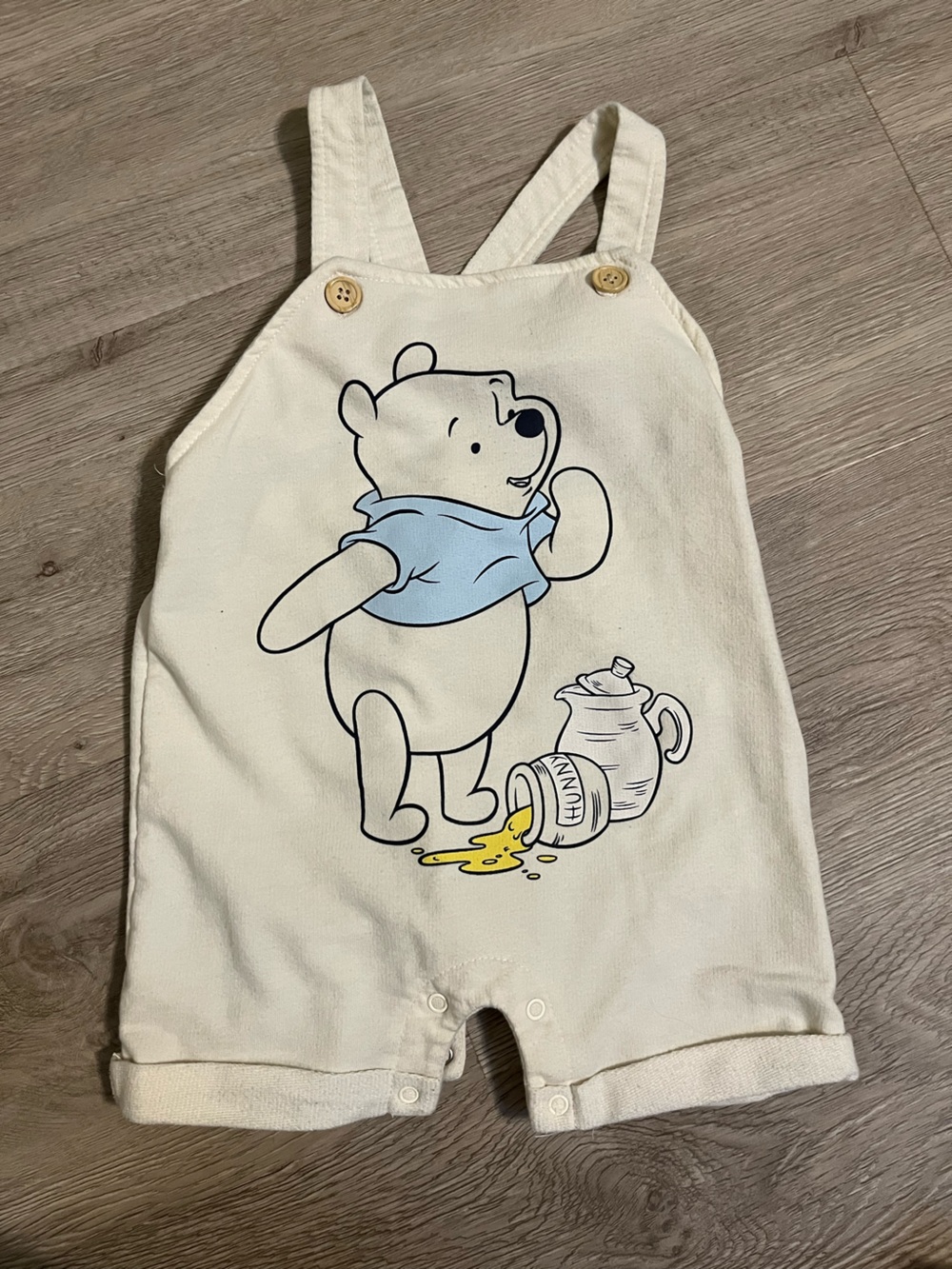 Disney Cream Romper with Winnie the Pooh and Yellow Honey Graphic